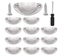 Vandicka Lot de 12 Poignées de Tiroir Vintage, Poignées de Meubles Traditionnelles en Demi Lune, Coquille pour Placard, Armoire, Commode, Argent, Vis et Tournevis Incluses