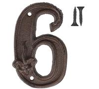 Vandicka Numéro de Maison 6, Numéro de Porte, Numéro D'adresse, Numéro de Boîte aux Lettres - Style Vintage, Rustique Marron Vieilli Finition avec Fleur de Lis Gaufrée, Hauteur 116 mm
