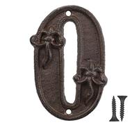 Vandicka Numéro de Maison en Métal 0 Numéro de Porte H 115 mm | Numéro D'adresse, Numéro de Boîte aux Lettres - Style Vintage, Rustique Marron Vieilli Finition avec Fleur de Lis Gaufrée