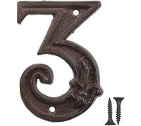 Vandicka Numéro de Maison en Métal 3, Numéro de Porte, Numéro D'adresse, Numéro de Boîte aux Lettres - Style Vintage, Rustique Marron Vieilli Finition avec Fleur de Lis Gaufrée, Hauteur 109 mm