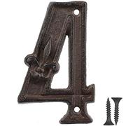 Vandicka Numéro de Maison en Métal 4, Numéro de Porte, Numéro D'adresse, Numéro de Boîte aux Lettres - Style Vintage, Rustique Marron Vieilli Finition avec Fleur de Lis Gaufrée, Hauteur 111 mm