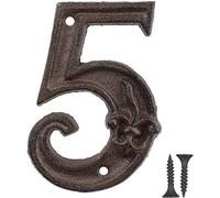 Vandicka Numéro de Maison en Métal 5, Numéro de Porte, Numéro D'adresse, Numéro de Boîte aux Lettres - Style Vintage, Rustique Marron Vieilli Finition avec Fleur de Lis Gaufrée, Hauteur 110 mm