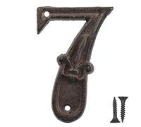 Vandicka Numéro de Maison en Métal 7, Numéro de Porte, Numéro D'adresse, Numéro de Boîte aux Lettres - Style Vintage, Rustique Marron Vieilli Finition avec Fleur de Lis Gaufrée, Hauteur 111 mm