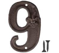 Vandicka Numéro de Maison en Métal 9, Numéro de Porte, Numéro D'adresse, Numéro de Boîte aux Lettres - Style Vintage, Rustique Marron Vieilli Finition avec Fleur de Lis Gaufrée, Hauteur 117 mm