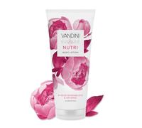 VANDINI Nutri Lotion corporelle pour femme 200 ml avec fleur de pivoine et huile d'argan - Lotion corporelle pour peaux sèches - Végétalien, sans parabène ni silicone, confirmée dermatologiquement