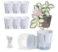 Vandorelle Lot de 8 pots de 10,2 cm à arrosage automatique pour plantes d'intérieur, intérieur transparent, petits pots de fleurs en plastique bleu gris, indicateur de niveau d'eau, trous de drainage