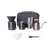 vandroop Ensemble de cafetière portable tout-en-un - Moulin à café manuel avec bavure conique en acier inoxydable - Ensemble goutteur à café pliable en silicone - Bouilloire à col de cygne