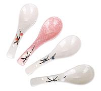 VanEnjoy Lot de 4 cuillères à soupe chinoises et japonaises en céramique avec motif fleur de cerisier rose dans la neige