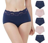 Vanever - Culottes lacées sous - vêtements pour Femmes, Culotte Taille Haute en Coton pour Femmes, culottecoton Doux Respirant, Lot de 5, Taille 16, Bleu Marine