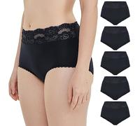 Vanever - Culottes lacées sous - vêtements pour Femmes, Culotte Taille Haute en Coton pour Femmes, culottecoton Doux Respirant, Lot de 5, Taille 24, Noir