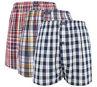 VANEVER Lot de 3 Boxers en Coton Tissé pour Homme - Tricot à Carreaux, Amples pour Tous les Jours, Braguette à Boutons - Carreaux Rouges