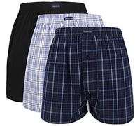 VANEVER Lot de 3 boxers tissés en coton pour homme, boxers en tricot pour homme, boxers à carreaux pour homme, boxers amples pour tous les jours, boxers à motif braguette à boutons, Noir assorti, XL