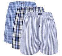 VANEVER Lot de 3 boxers tissés en coton pour homme, boxers en tricot pour homme, boxers à carreaux pour homme, boxers amples pour tous les jours, boxers à motif braguette à boutons, Rayures bleues et
