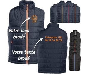 Vanevitch Bodywarmer personnalisée avec votre logo, vos nom d'entreprise, doudoune sans manche, chaude pour métier bâtiment, travaux, entreprise et artisan, travail exterieur, taille du S au 4XL