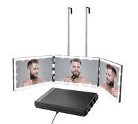 Vanexiss Miroir rechargeable à 3 voies pour couper les cheveux - Pour voir l'arrière de la tête, miroir à trois volets avec 8 bandes lumineuses et crochets télescopiques pour le maquillage, le rasage