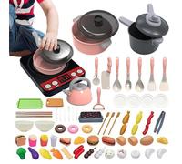 Vangakancint Accessoires pour cuisines de jeu | 71 pièces de casseroles et poêles de jeu - avec son, accessoires de cuisine de jeu pour filles de 3 à 8 ans