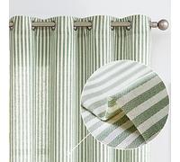Vangao Lot de 2 Rideaux de fenêtre en Lin à Rayures coutil filtrant la lumière - Rideaux de fenêtre à Rayures Vertes Fines imprimées sur Beige - 160 cm de Long - pour Salon, Chambre à Coucher