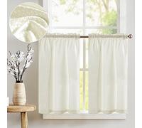 Vangao Rideaux Cuisine Court Waffle Beige Rideau sous evier Passe Tringle, 90H x 90L cm Lot de 2, Moderne Petit Rideaux Brise Bise Intérieur pour Salon Fenetre Chambre Cache Placard