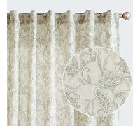 Vangao Rideaux en Lin de Style Rustique de 213,4 cm de Long pour Salon, Chambre à Coucher, Vert Vintage imprimé Floral sur Beige Semi-Transparent, Pattes arrière Passe-Tringle 2 Panneaux