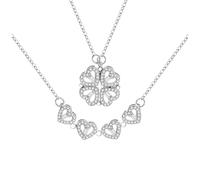 VANGETIMI Collier porte-bonheur 2 en 1 en forme de trèfle à quatre feuilles avec pendentif en forme de cœur en cristal - Lien doré - Cadeau de Saint-Valentin pour femme, 18 inches (including the