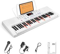Vangoa Clavier de Piano 61 Lumineuses Mini touches Clavier électronique Piano avec microphone, 3 modes d'enseignement, 350 sons, 350 rythmes, 30 démos, Blanc