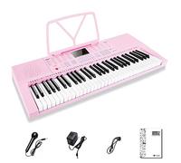 Vangoa Clavier de Piano 61 Mini Touches Clavier Piano électronique avec 3 modes d'enseignement, microphone, 350 sons, 350 rythmes, 30 démos, Rose