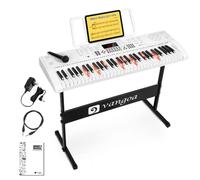 Vangoa Clavier électronique 61 Lumineuses Touches avec Support de Clavier de Piano, Microphone, 600 Timbres, 400 Rythmes, 30 Démos, Blanc
