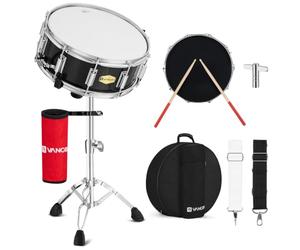 Vangoa Ensemble de caisse claire,Caisse claire de 14 pouces avec support percussion instrument,caisse claire de marche pour étudiants,adulte,débutants,noir