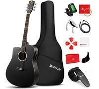 Vangoa Guitare électro-acoustique 4/4 pour gaucher - 104,1 cm avec égaliseur à 4 bandes - Kit débutant - Noir
