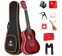 Vangoa Kit de ukulélé avec sac de transport, ensemble d'acajou de 58,4 cm pour débutants et adultes, kit professionnel de débutant en bois hawaïen, rouge