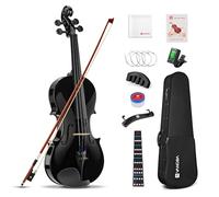 Vangoa Violon 4/4 Adulte Pleine Grandeur Acoustique Set Avec Étui, Colophane, Épaulière, Accordeur, Cordes, Archet, Autocollant de Touche, Noir - Pour Débutant