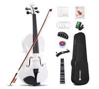 Vangoa Violon 4/4 Adulte Pleine Grandeur Acoustique Set avec Étui, Colophane, Épaulière, Accordeur, Cordes, Archet, Autocollant de Touche, Blanc