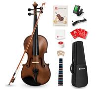 Vangoa Violon acoustique 4/4 en bois massif Vangoa, taille complète, kit pour débutants, adultes, adolescents étui, archet, colophane, mentonnière, accordeur et cordes inclus, finition naturelle
