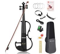 Vangoa Violon Electronique 4/4 Adulte Pleine Grandeur Silencieux Pour Enfant Professionnel- Bois d'Érable Massif, Avec Kits Débutants, Noir