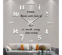 Vangold Modern Mute DIY Frameless Grande Horloge Murale 3D Mirror Sticker Metal Big Watches Décorations de Home Office (Argenté-14)