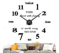 Vangold Modern Mute DIY Frameless Grande Horloge Murale 3D Mirror Sticker Metal Big Watches Décorations de Home Office (Noir-14)
