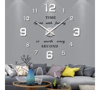 Vangold Modern Mute DIY Frameless Grande Horloge Murale 3D Mirror Sticker Metal Big Watches Décorations de Home Office-2 Ans de Garantie (Argenté-22)