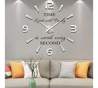Vangold Modern Mute DIY Frameless Grande Horloge Murale 3D Mirror Sticker Metal Big Watches Décorations de Home Office-2 Ans de Garantie (Argenté-73)