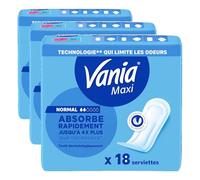 Vania - Serviettes Hygiéniques Maxi Normal (18 pièces) - Serviettes à absorption rapide haute tolérance - Protection périodique avec forme anatomique et 4 barrières protectrices (Lot de 3)