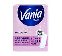 Vania - Serviettes Hygiéniques Maxi Nuit (paquet de 12 pièces) - Protection hygiénique spéciale nuit extra longue et sans parfum - Serviettes avec adhésif extra performant pour un maintien parfait