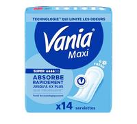 Vania - Serviettes Hygiéniques Maxi Super Fresh (14 pièces) - Serviettes à absorption rapide haute tolérance - Protection périodique avec forme anatomique et 4 barrières protectrices