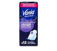 Vania | Serviettes Hygiéniques Nuit (12 pièces avec ailettes) - Serviettes plus fines à absorption rapide haute tolérance - Protection périodique avec forme anatomique extra longue