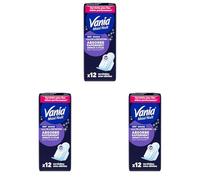 Vania | Serviettes Hygiéniques Nuit (12 pièces avec ailettes) - Serviettes plus fines à absorption rapide haute tolérance - Protection périodique avec forme anatomique extra longue (Lot de 3)