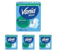 Vania | Serviettes Maxi Confort Super Plus (boîte de 14 pièces) - Serviettes avec forme anatomique et cœur bombé absorbant - Protection hygiénique avec voile extra doux (Lot de 4)