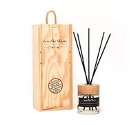 Vanilla Blanc Diffuseur à roseaux naturels enfermé dans une boîte-cadeau en bois artisanale et grenade vanillée givrée