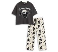Vanilla Underground Ensemble Pyjama Femme Shaun Le Mouton, Noir et crème, Manches Courtes et Jambes Longues | Vêtement de Nuit imprimé Dessin animé pour Dormir et se détendre
