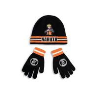 Vanilla Underground Naruto Ensemble bonnet et gants noirs pour garçon | Vêtements d'hiver avec imprimé personnage NARUTO | Accessoires d'anime pour temps froid | Vêtements confortables pour enfants