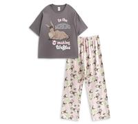 Vanilla Underground Shrek Donkey Ensemble Pyjama Gris à Manches Courtes et Jambes Longues pour Femmes | Pyjama Multicolore avec imprimé Le Matin, Je Fais des gaufres