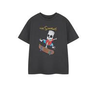 Vanilla Underground The Simpsons Boys Gris Bart Halloween Graphic Tee | T-Shirt en Coton à Manches Courtes | Thème de Skateboard Squelette de Dessin animé