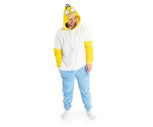 Vanilla Underground The Simpsons Combinaison Polaire Douce pour Homme Homer, Jaune, Blanche et Bleue | Vêtement d'intérieur et de Nuit à Capuche zippée de Nuit à l'effigie de Son Personnage